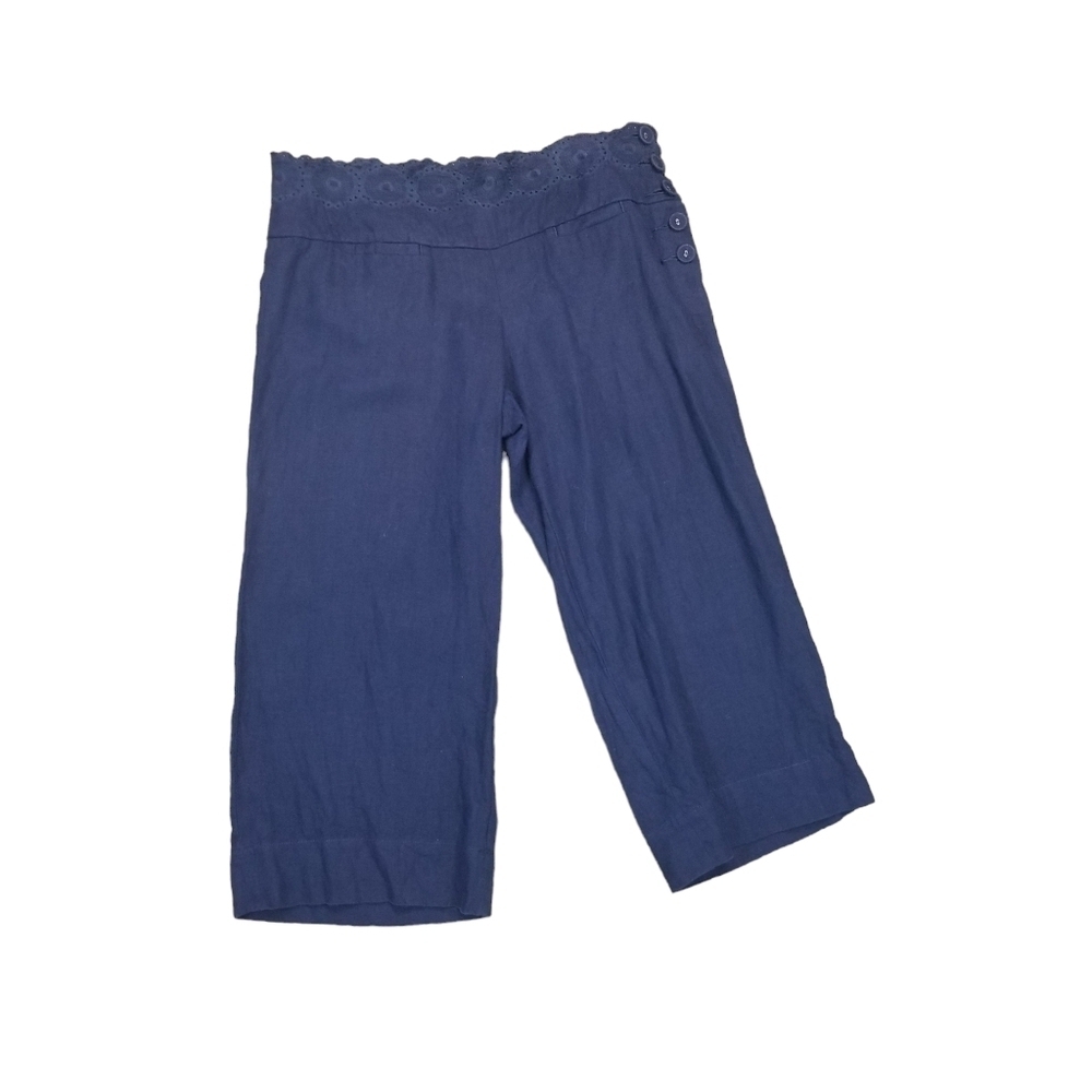 Anthropologie Elevenses blue linen wide leg crop pants - Picture 1 of 8